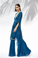Saphire Blue Kaftan Tunic With Garara Set