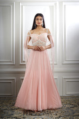 Peach Pink Dori And Hand Embroidered Anarkali