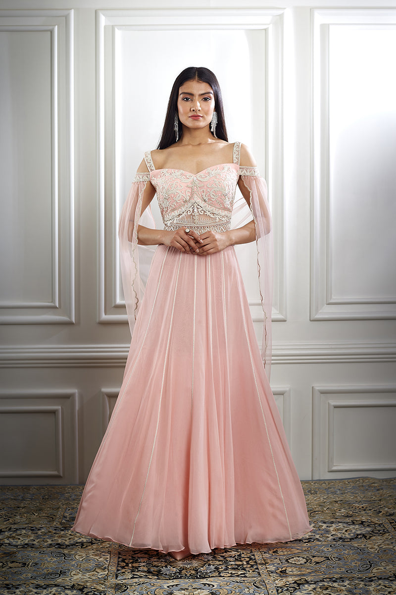 Peach Pink Dori And Hand Embroidered Anarkali