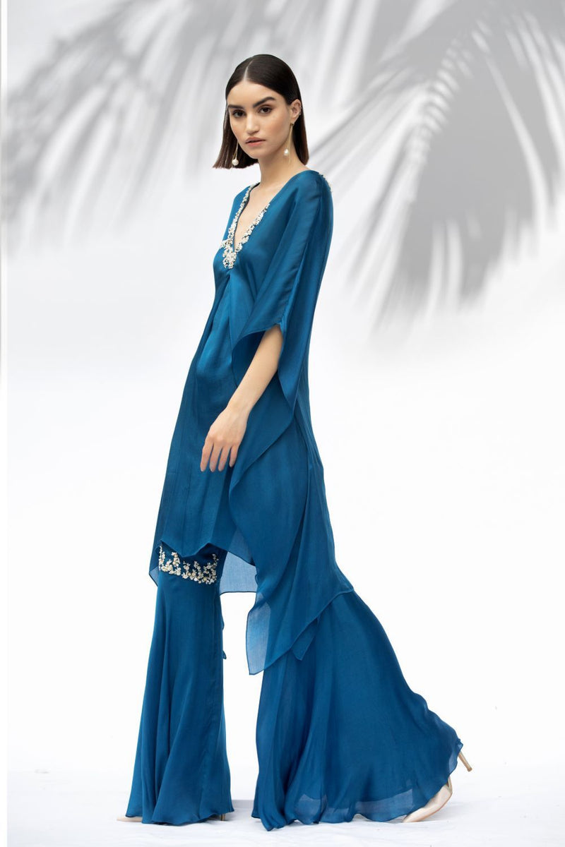 Saphire Blue Kaftan Tunic With Garara Set