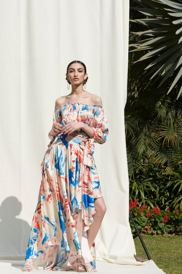 Drape Skirt With Off shoulder Top