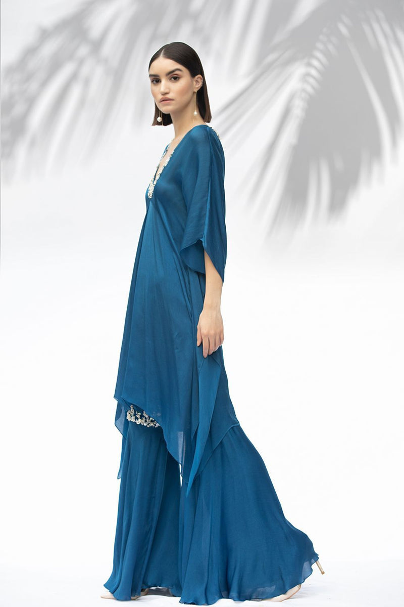 Saphire Blue Kaftan Tunic With Garara Set