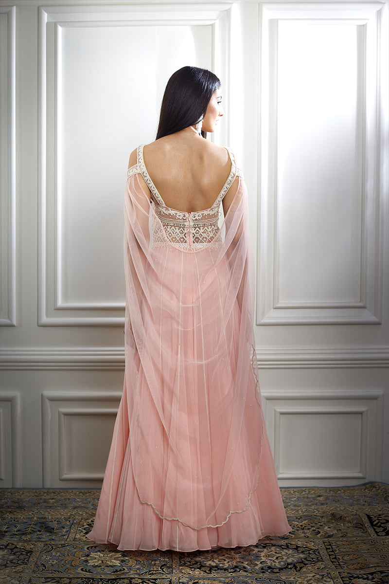 Peach Pink Dori And Hand Embroidered Anarkali