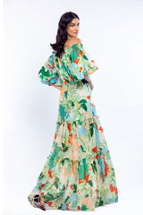 Cotton Lurex Printed Off Shoulder Long Dress
