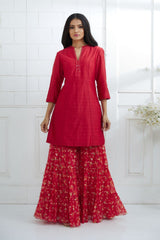 Red Embroidered Kurta And Sharara Set