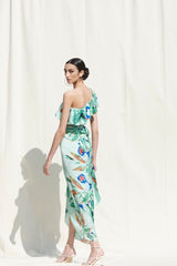Crop Top Paired With A Printed Wrap Around Skirt