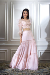Soft Peach Dori Embroidered Lehenga Set