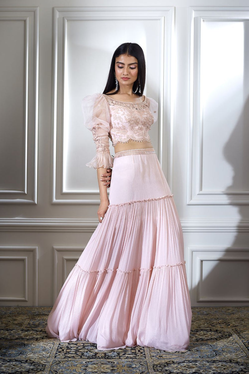 Soft Peach Dori Embroidered Lehenga Set