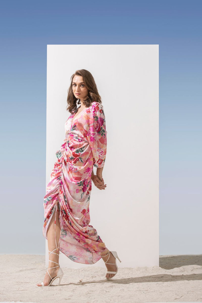 Satin Pink Multi Printed Kaftan