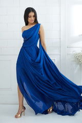 Blue Drape Embellished Gown