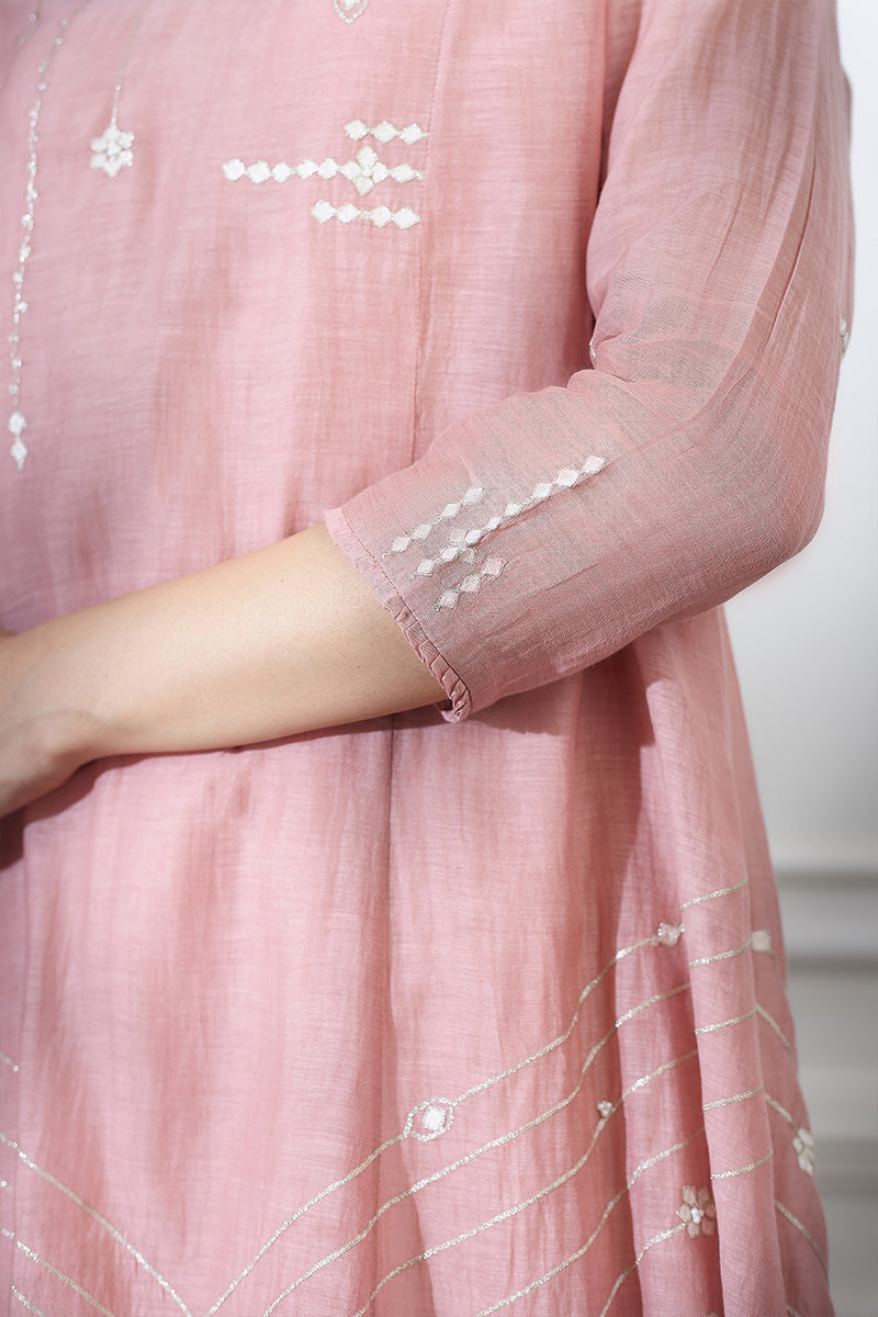 Dusty Pink Aari Embroidred Tunic Set