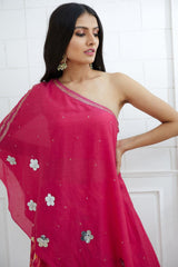 D.fuchsia A-symmetric Embroidered Tunic Set