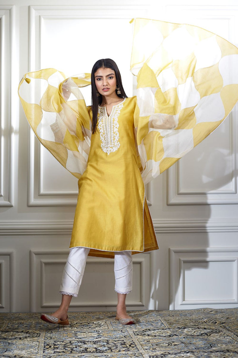 Yellow Dori Embroidered Kurta Set