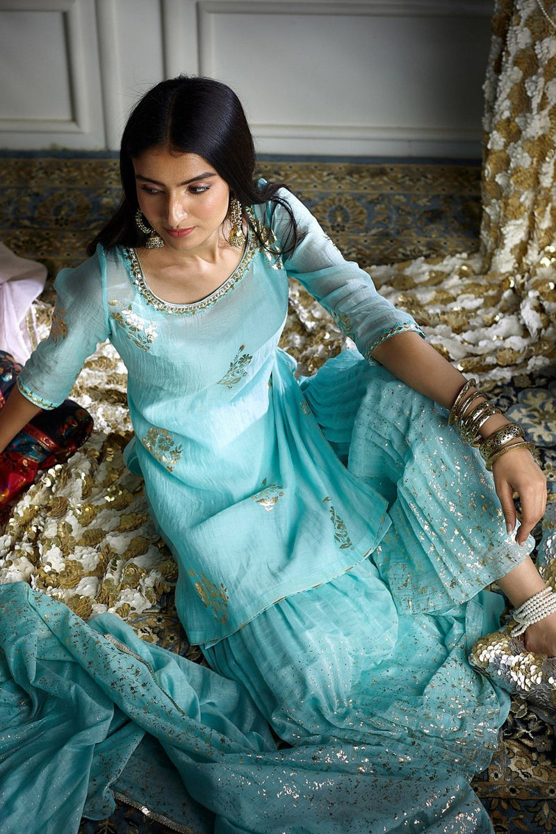 Aqua foil printed kurta Set