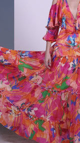 Multi pink butterfly tiered dress