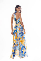 Blue halter neck maxi dress