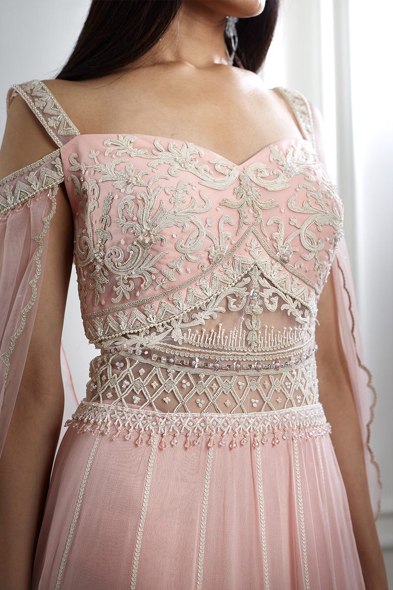 Peach Pink Dori And Hand Embroidered Anarkali