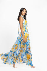 Blue halter neck maxi dress