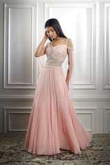 Peach Pink Dori And Hand Embroidered Anarkali