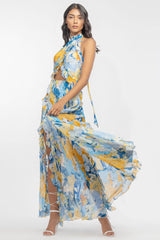 Blue halter neck maxi dress