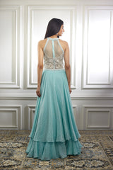 Aqua pearl embellishment Anarkali Set