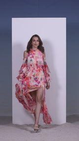 Pink cold shoulder maxi dress