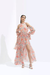 Rabenda Printed Long Dress With Side Slit