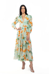 Cotton Lurex Printed Flaired Dress