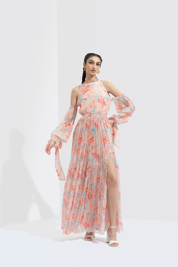 Rabenda Printed Long Dress With Side Slit