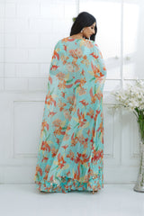 Aqua Embroidered  Printed Sharara Set