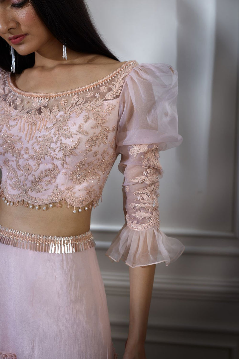 Soft Peach Dori Embroidered Lehenga Set
