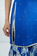 Royal Blue Embroidered Kurta and Sharara Set