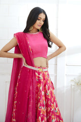 Fuchsia Embroidered Printed Lehenga Set