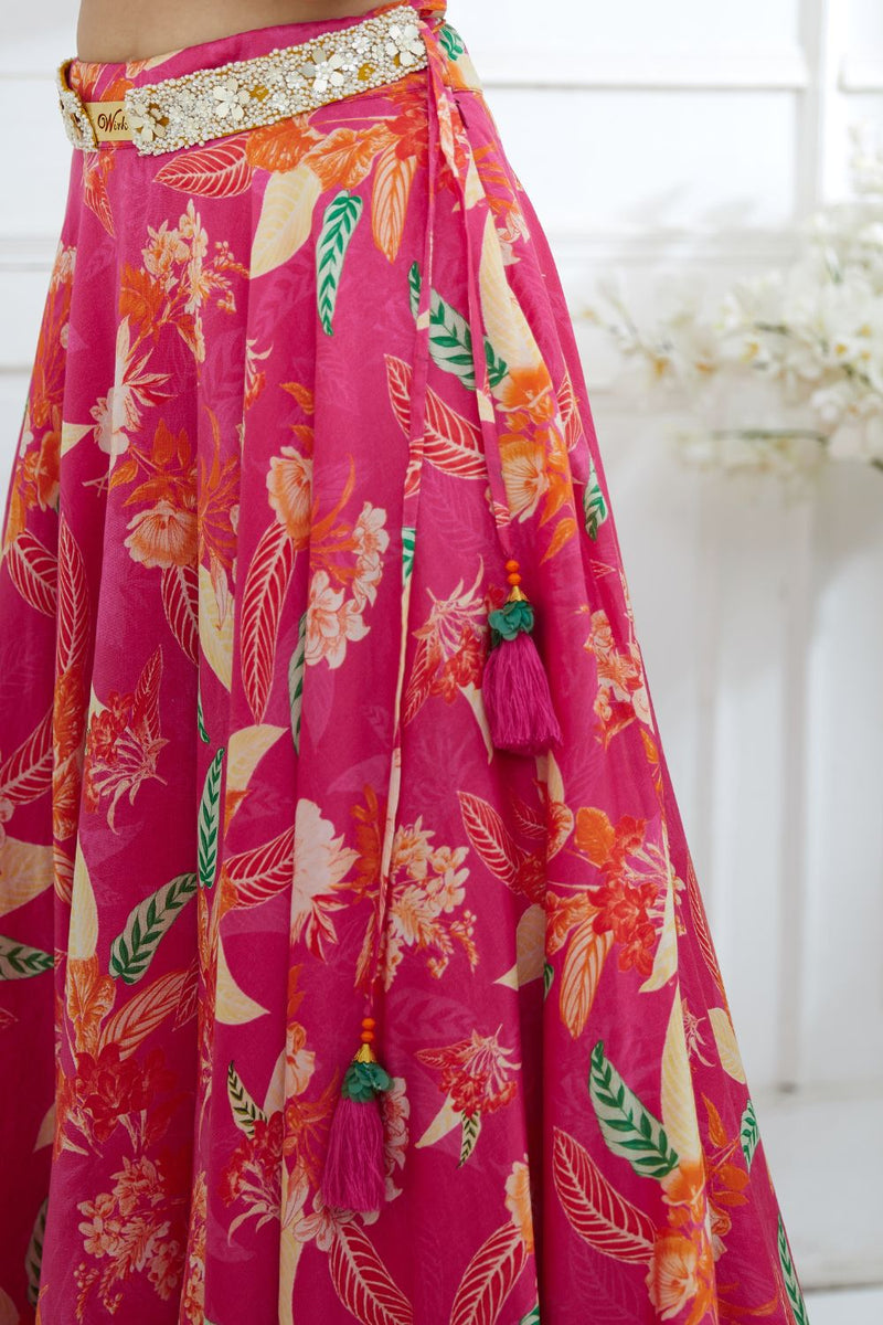 Off-shoulder Embroidered Lehenga Set