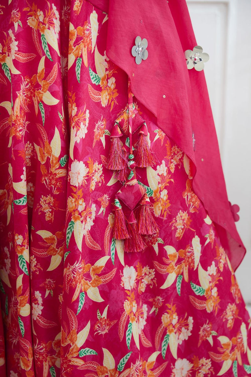 D.fuchsia A-symmetric Embroidered Tunic Set