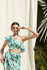 Crop Top Paired With A Printed Wrap Around Skirt