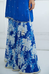 Royal Blue Kurta With Printed Sharara