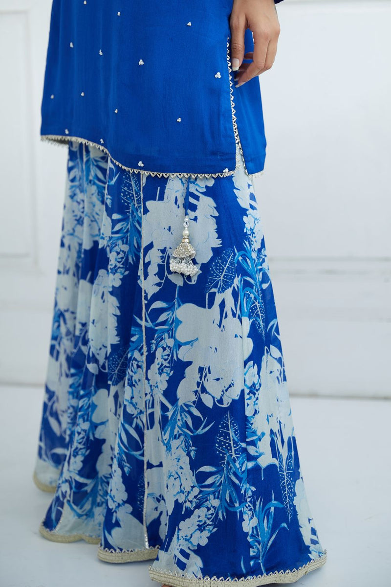 Royal Blue Kurta With Printed Sharara