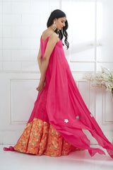 Fuchsia Embroidered Printed Lehenga set