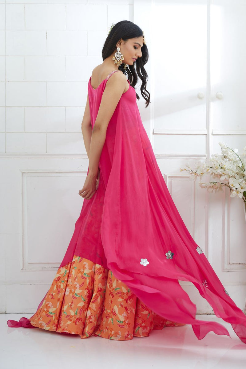 Fuchsia Embroidered Printed Lehenga set