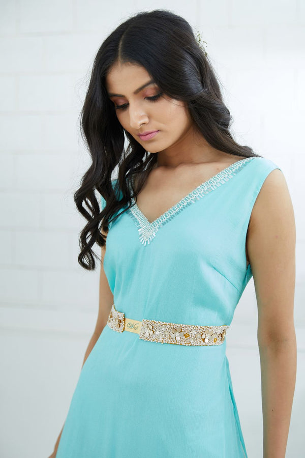 Aqua/ivory Embellished Dress