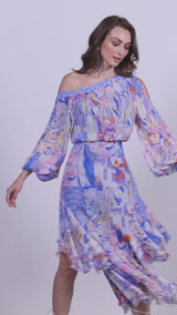 Chiffon blue multi printed dress