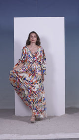 Satin geometric kaftan dress