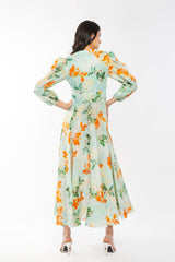 Cotton Lurex Printed Flaired Dress