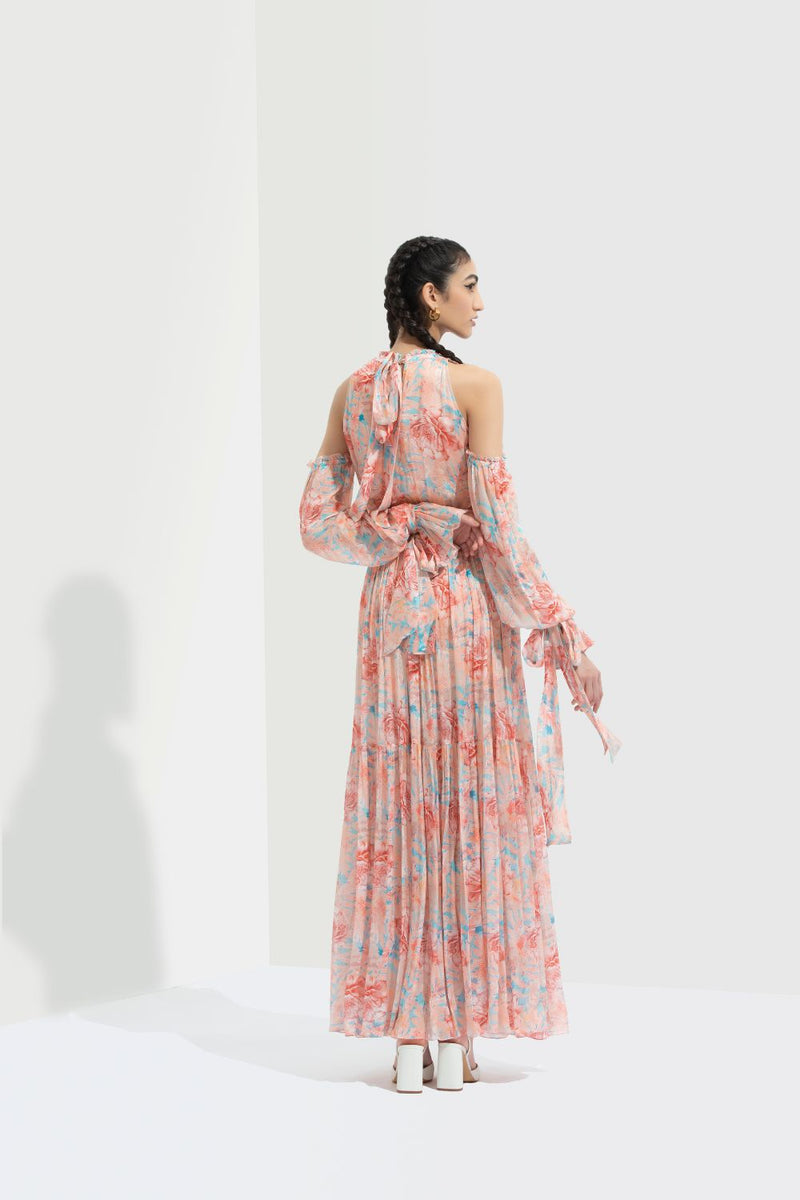 Rabenda Printed Long Dress With Side Slit