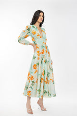 Cotton Lurex Printed Flaired Dress
