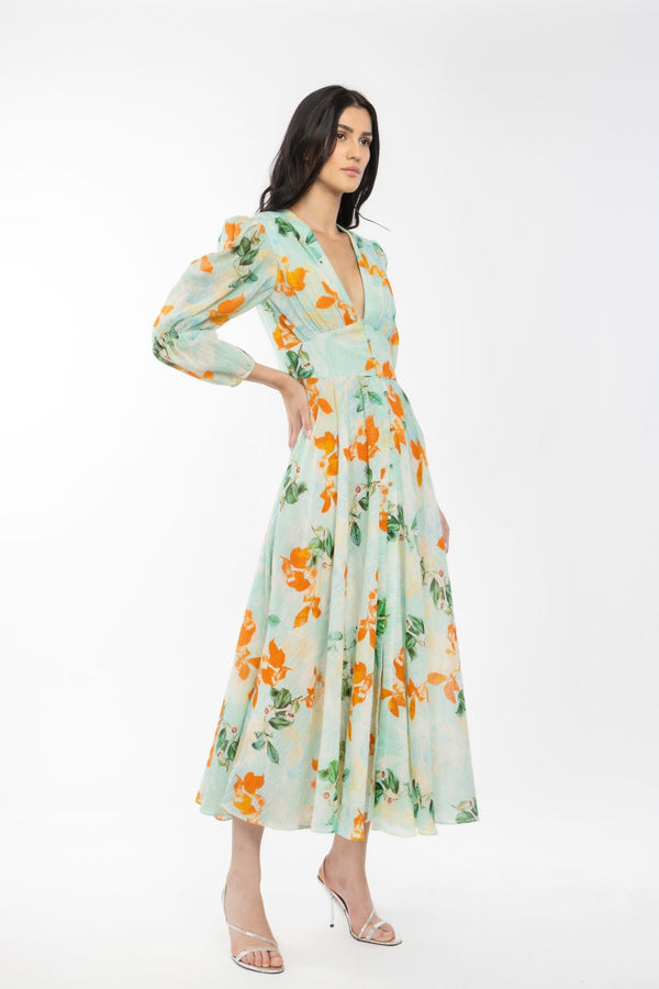Cotton Lurex Printed Flaired Dress