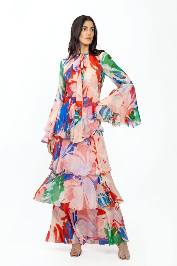 Chiffon Printed Layered Dress
