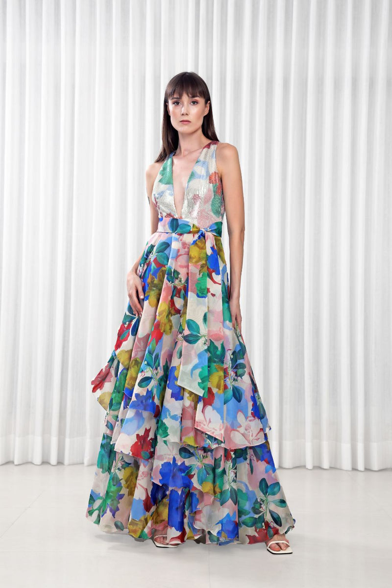 Hibiscus layered maxi dress