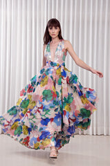 Hibiscus layered maxi dress